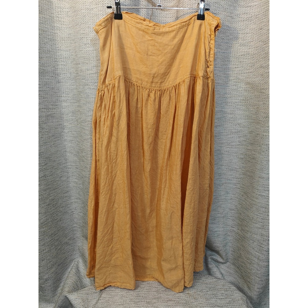 CP Shades Orange Linen Maxi Skirt Drop Waist Side Button Size M
